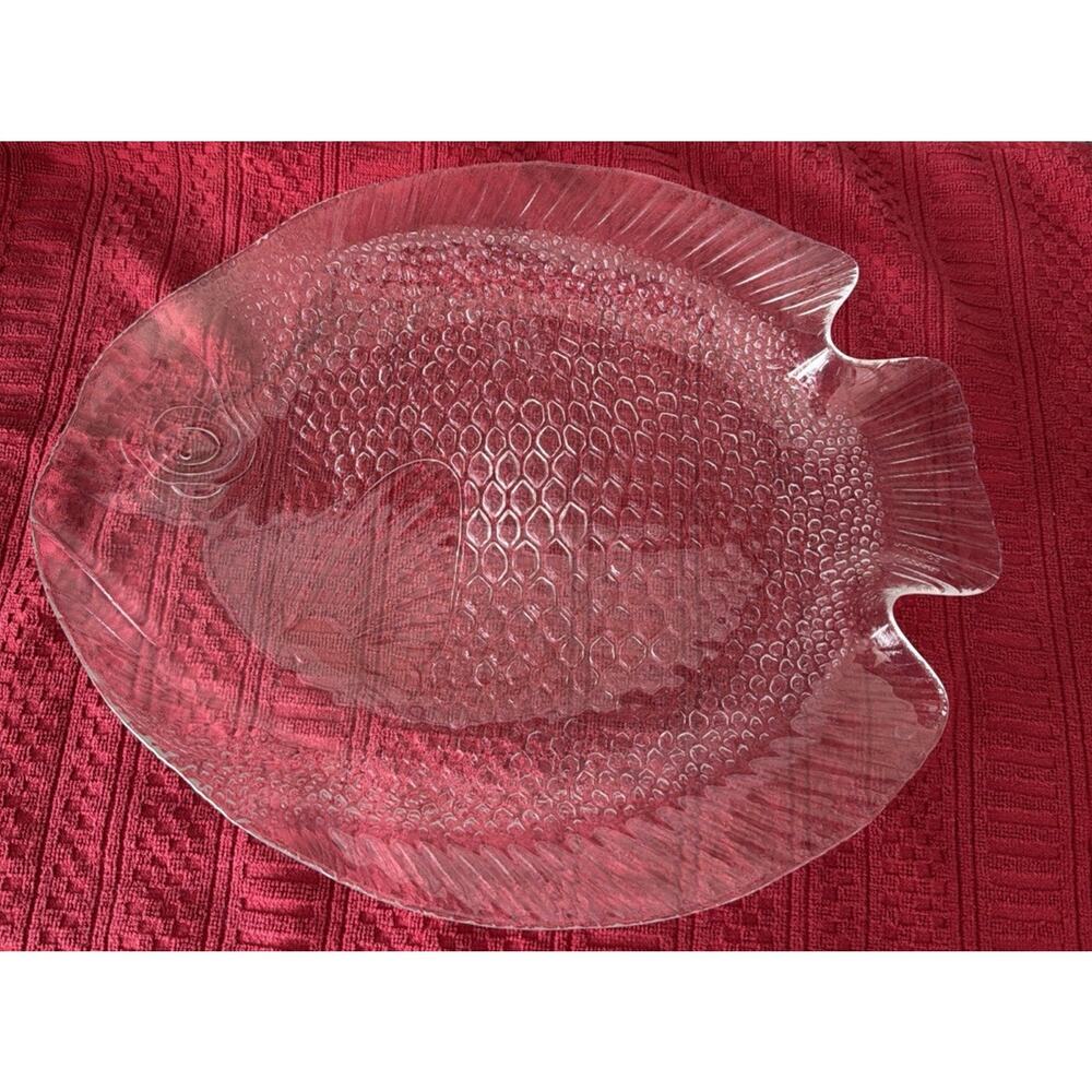 Vintage Arcoroc France Clear Glass Poisson Fish Plates Platters 15”x13”
